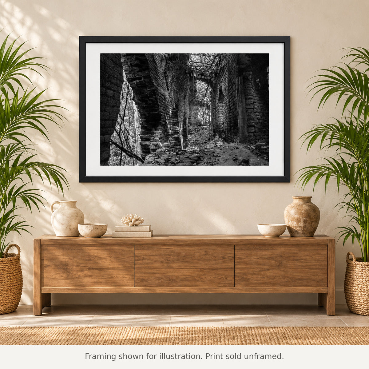 Framed Inside Central Playa Grande black-and-white photograph displayed in an interior setting. Print sold unframed.