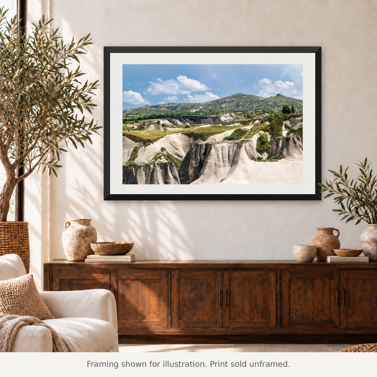 Framed Göreme Valley Landscape photograph displayed in an interior setting. Print sold unframed.