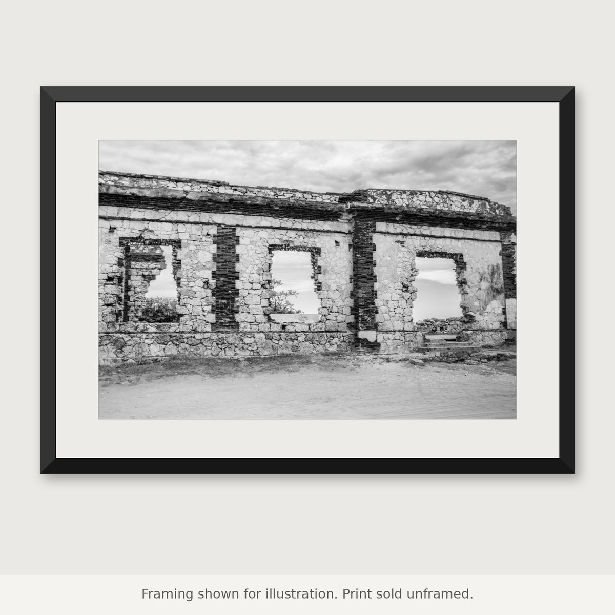 Windows of Punta Borinquen black-and-white photograph shown in a frame. Print sold unframed.